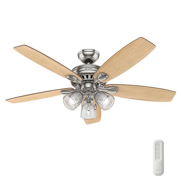 Hunter Highbury II 52 in. LED Indoor Brushed Nickel Ceiling Fan with Light Kit Bundled with Handheld Remote Control