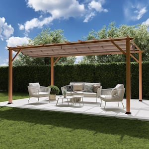 Florence 11 ft. x 16 ft. Wood Grain Aluminum Pergola in Canadian Cedar and Cocoa Convertible Canopy