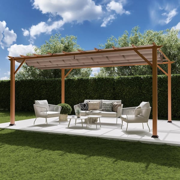 Paragon Outdoor Florence 11 ft. x 16 ft. Wood Grain Aluminum Pergola in ...