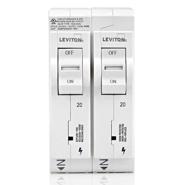 Leviton 20 Amp Surge Protective Device with Two 1-Pole Standard Hydraulic Magnetic Branch Circuit Breakers