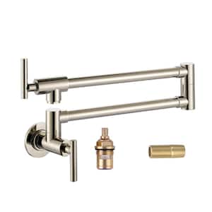 Contemporary Wall Mounted Pot Filler with 2 Handles in Polished Nickel