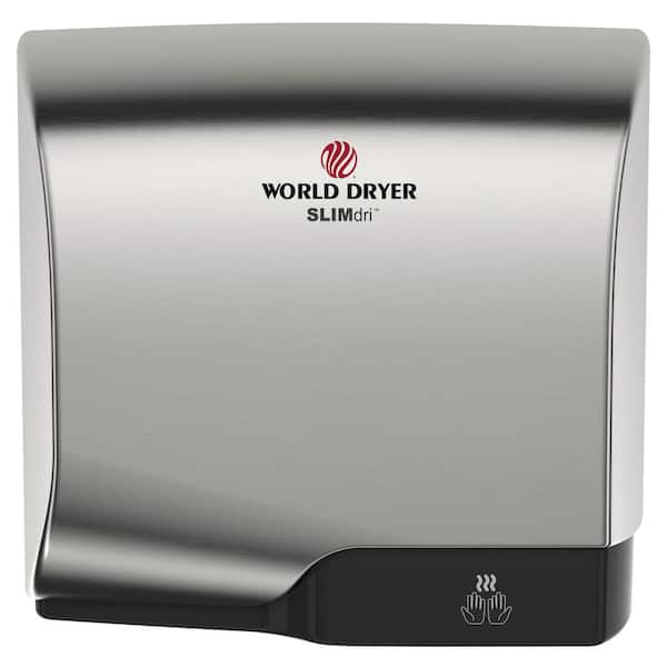 WORLD DRYER SLIMdri Hand Dryer, Surface Mount ADA Compliant, 110 - 240V, High Efficiency, antimicrobial technology, Brushed Chrome