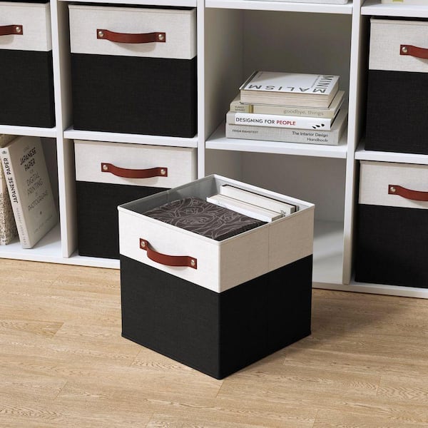 Ornavo Home White/Black 13 in. x 13 in. x 13 in. Linen Fabric