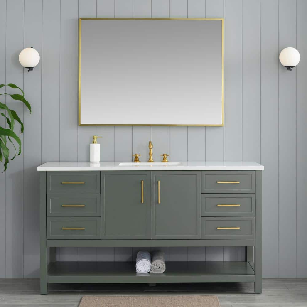 Arlo 60 in W x 22 in D x 34 in H Bath Vanity in Vintage Green with Engineered Stone Top in Ariston White with White Sink price history on PriceWatchPro