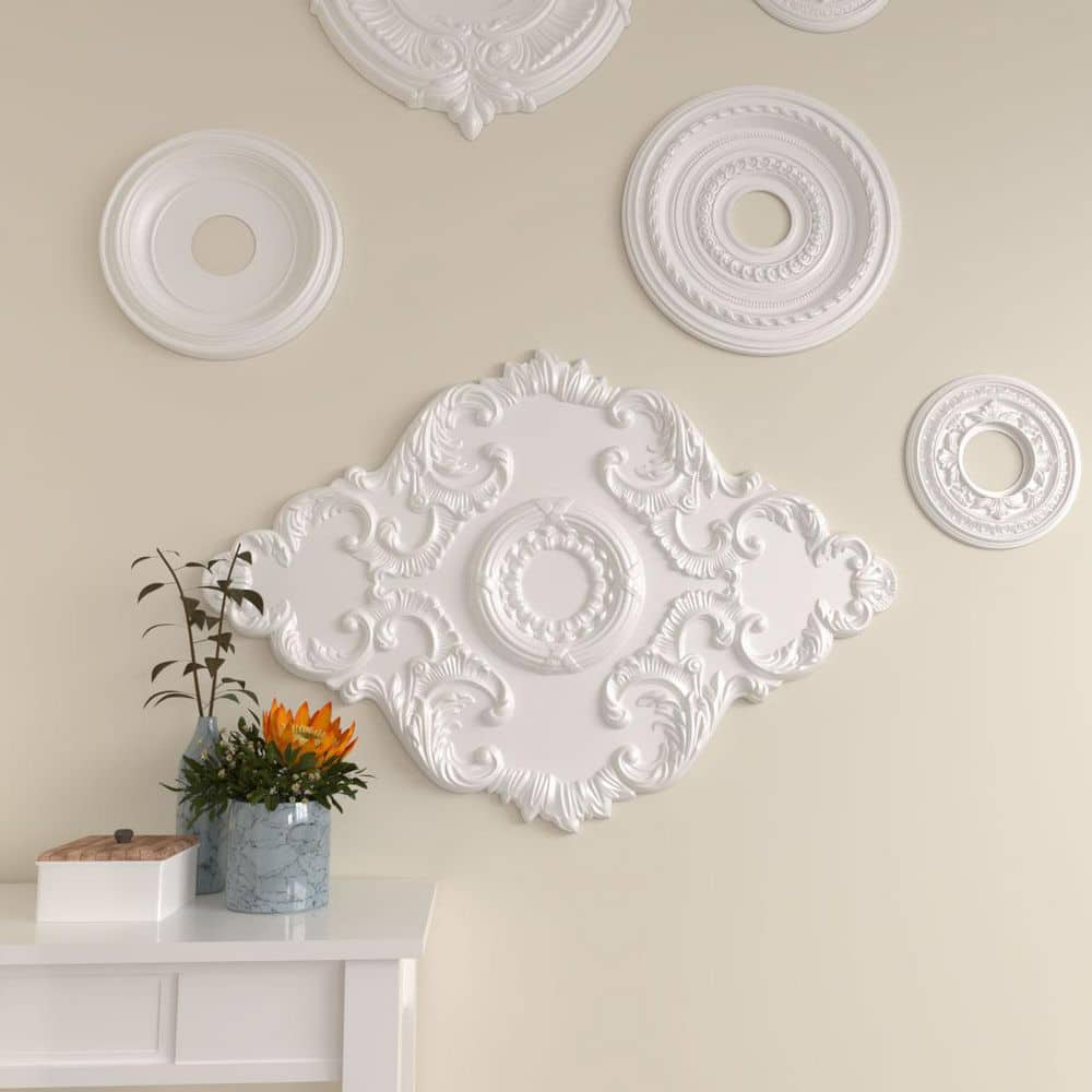 Primed White Polyurethane Piedmont Ceiling Medallion, 37" x 26"
