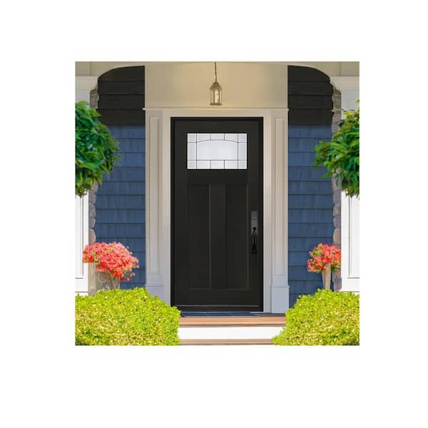Regency 36 in. x 80 in. 1/4 TopL Empire Deco Glass LHIS Onyx Fiberglass Prehung Front Door with 6-9/16 Jamb