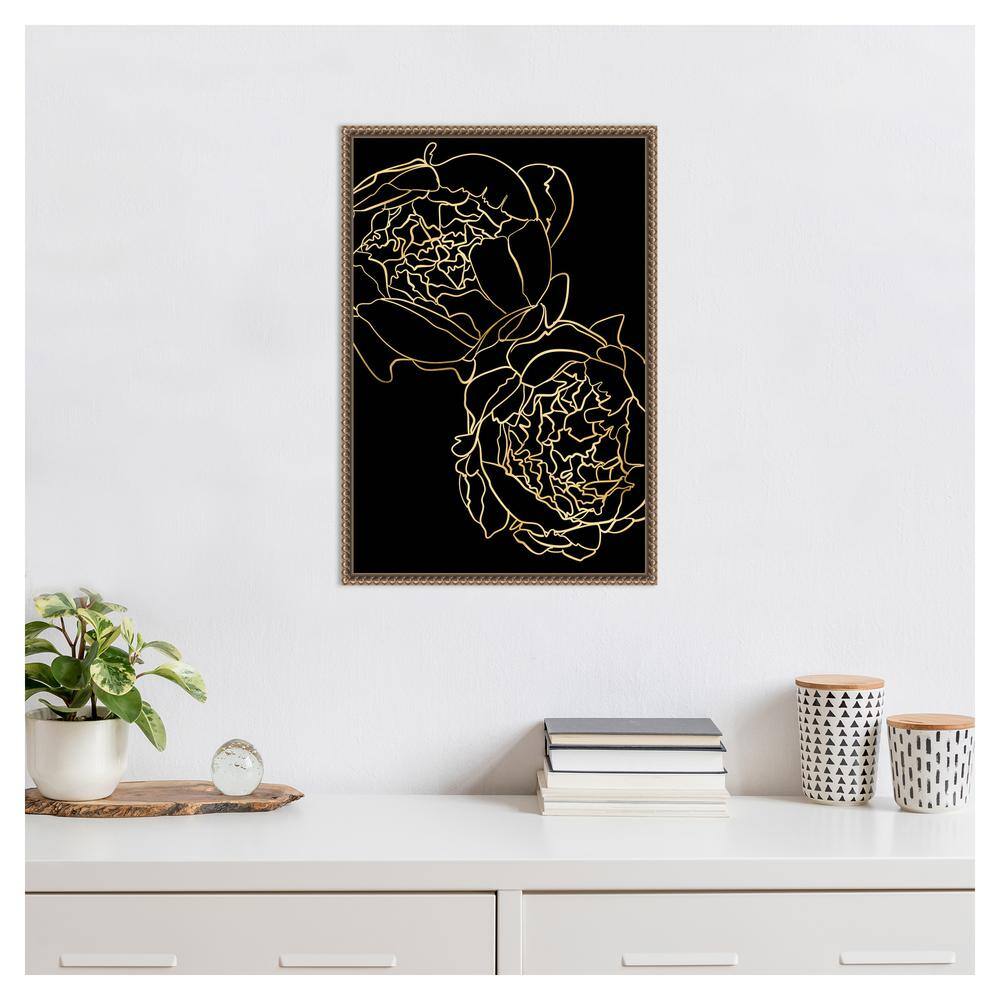Gold and Black Beaded Framed Botanical Canvas Wall Art