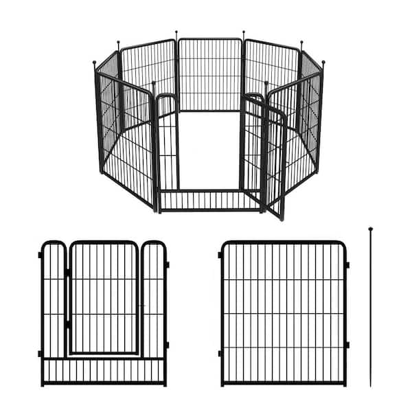 Unbranded 32 in. Black Aluminum 8 Panels Dog Playpen Fence Yard RV Camping for Small Medium Dogs Portable Easy Assemble