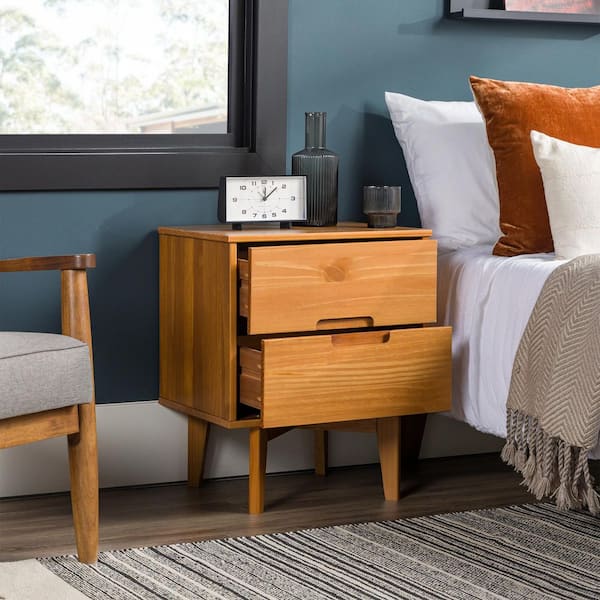 Sloane 2-Drawer Caramel Mid-Century Modern Solid Wood Nightstand