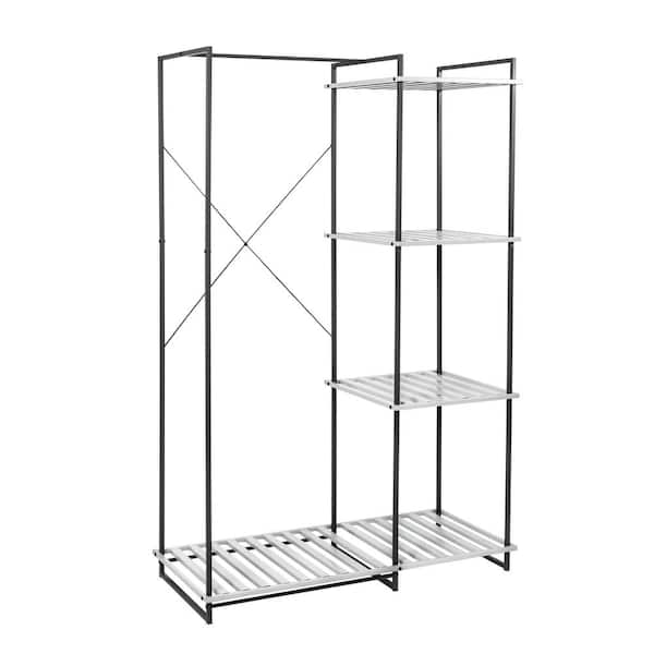 Honey-Can-Do Gray and White Steel Freestanding Open Clothes Rack with Shelves (45.2 in W. x 68 in. H)
