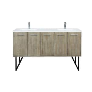 Lancy 60 in W x 20 in D Rustic Acacia Double Bath Vanity, Cultured Marble Top and Chrome Faucet Set