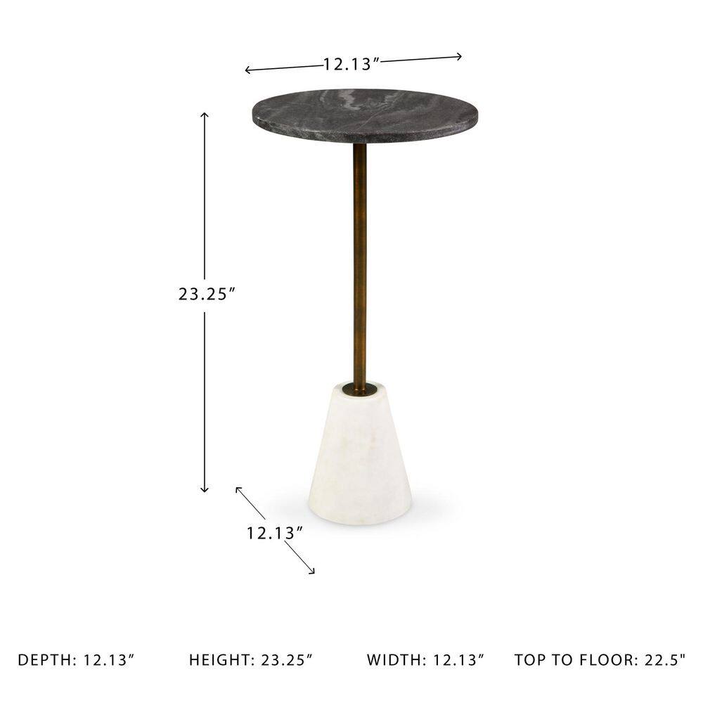 Caramont 12.13 in. Black/White Round Marble End Table - thumbnail 7