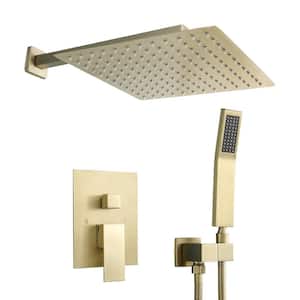 2-Spray Patterns 1.8 GPM 12 in. Wall Mount Dual Shower Heads with Rain Mixer Shower Combo in Gold