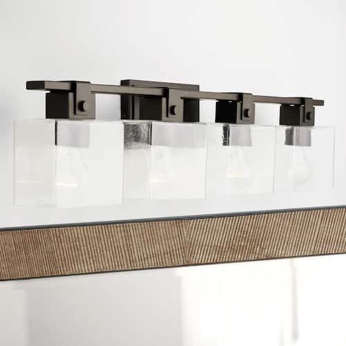 Graham 32.5 in. W x 8 in. H x 6 in. E 4-Light Vanity Light in Oil Rubbed Bronze with Clear Seeded Glass Shades Lighting