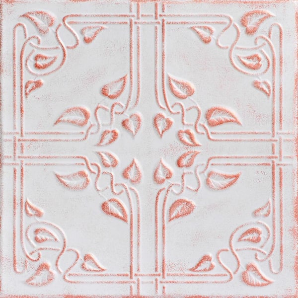 Ivy Leaves White Washed Copper 1.6 ft. x 1.6 ft. Decorative Foam Glue Up Ceiling Tile (21.6 sq. ft./case)