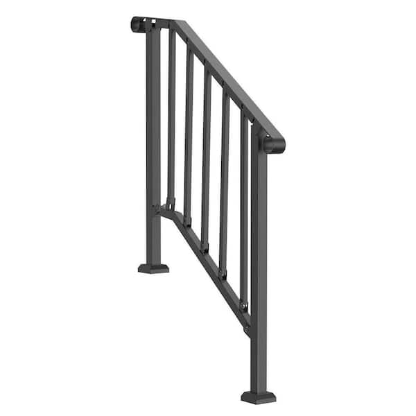 2-3 Step Outdoor Stair Handrail, Black Carbon Steel Retro Arch, Adjustable Angle, Includes Hardware
