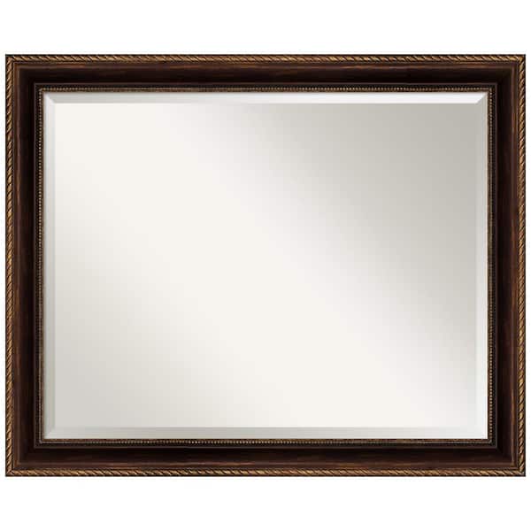 Amanti Art Corded Bronze 32 in. W x 26 in. H Framed Beveled Bathroom Vanity Mirror in Bronze