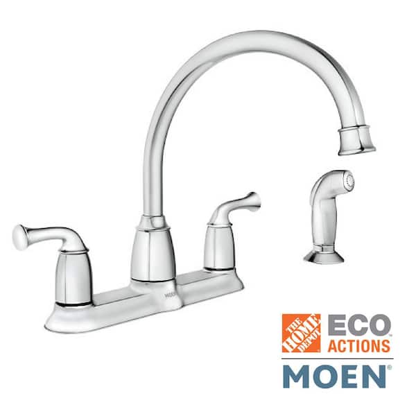 MOEN Banbury Double Handle Mid-Arc Standard Kitchen Faucet with Side Sprayer in Chrome
