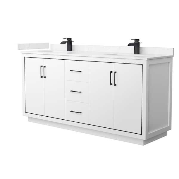 Wyndham Collection Icon 72 in. W x 22 in. D x 35 in. H Double Bath Vanity in White with Carrara Cultured Marble Top