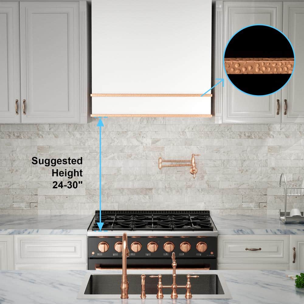 Akicon 30" White and Copper Stainless Steel Wall Mounted Range Hood
