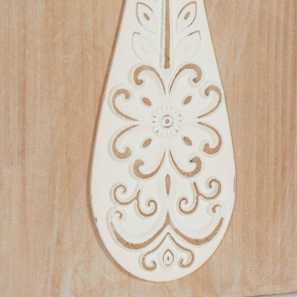 Brown and Cream Carved Wooden Utensils Wall Decor Set