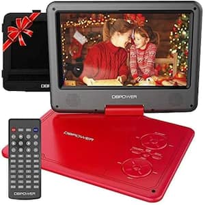 720 x 576 Resolution Portable DVD Player with 9 in. Swivel Screen, Remote Control & 1.8 Meter Car Charger in Red