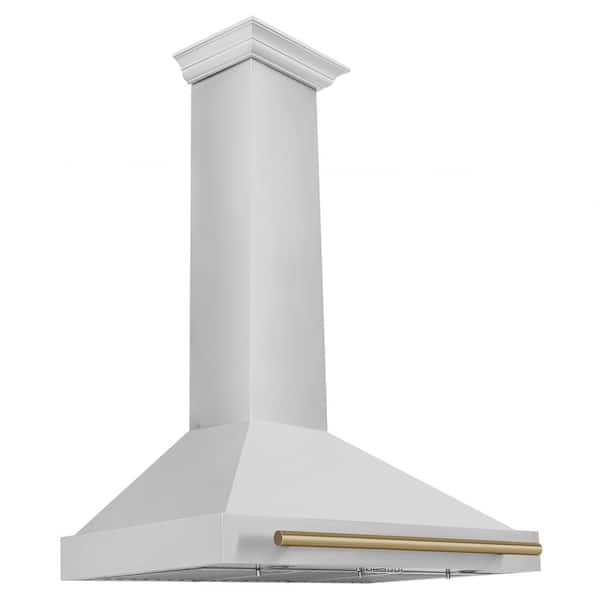 ZLINE Kitchen and Bath Autograph Edition 36 in. 400 CFM Ducted Vent Wall Mount Range Hood with Champagne Bronze Handle in Stainless Steel