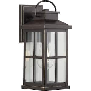 Williamston Collection 6 in. 1-Light Antique Bronze Clear Glass Farmhouse Outdoor Large Wall Lantern Entry Light