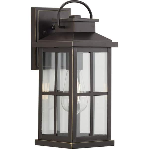 Progress Lighting Williamston Collection 6 in. 1-Light Antique Bronze Clear Glass Farmhouse Outdoor Large Wall Lantern Entry Light
