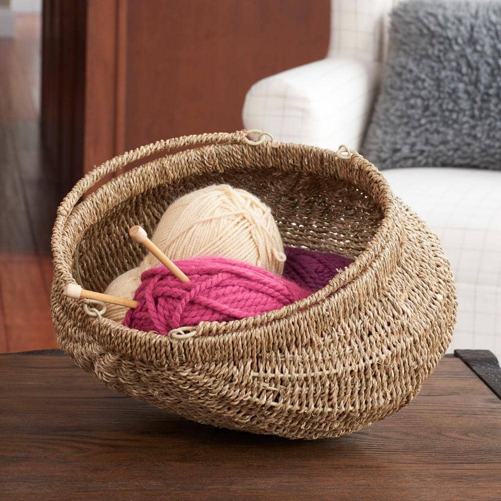 Natural Seagrass Handwoven Storage Baskets with Handles, Set of 2