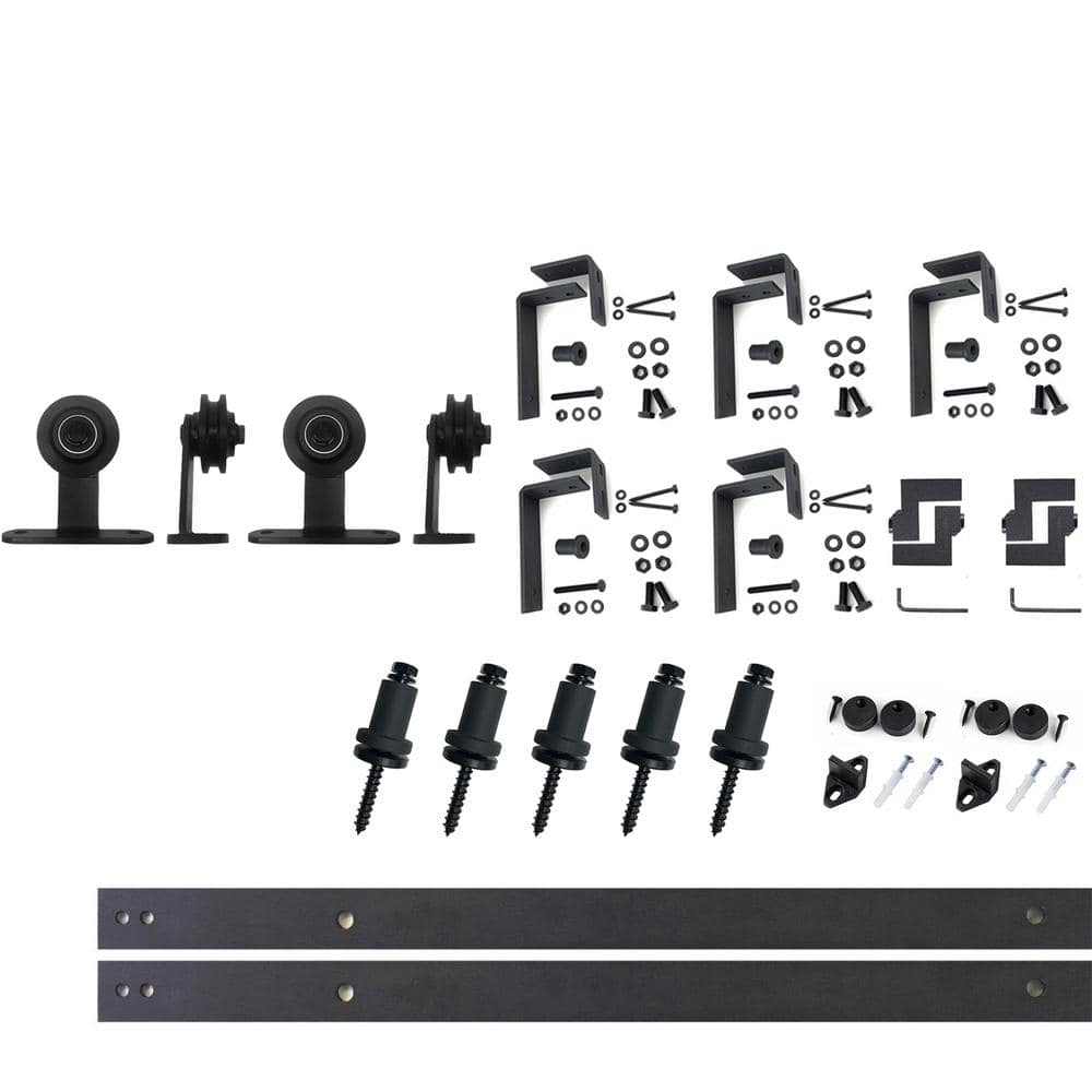 6 ft./72 in. Black Rustic Double Track Bypass U-Shape Sliding Barn Door Hardware Kit - T-Shape Design Roller price history on PriceWatchPro