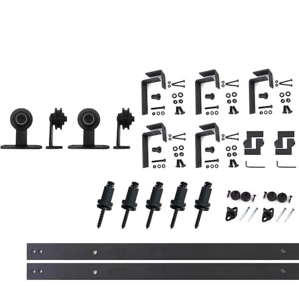 HOMACER 7 ft./84 in. Black Rustic Double Track Bypass U-Shape Sliding Barn Door Hardware Kit - T-Shape Design Roller