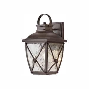 Springbrook 15 in. Rustic 1-Light Outdoor Wall Lamp with Clear Water Glass Shade