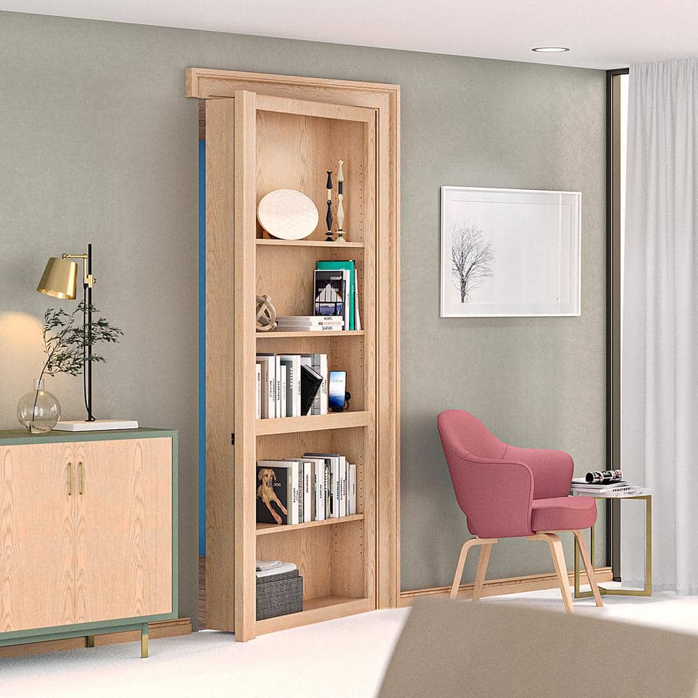 32'' x 80'' Unfinished Red Oak Hidden Bookcase Door