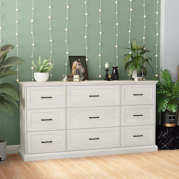 Beige Wood Grain 9-Drawer 70.9 in. Width x 37 in. Height Wooden Chest of Drawers, Dresser with Large Storage Space