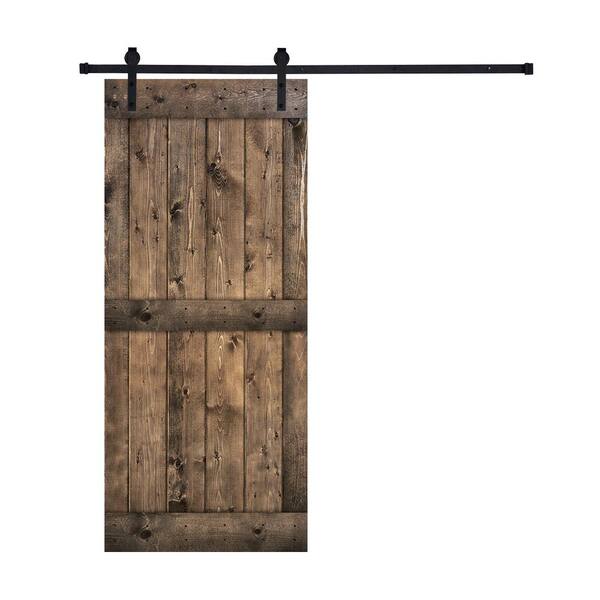 Akicon Paneled 24 in. x 84 in. 9-Panel Jacobean-K1 Middle Bar Brace Wood Sliding Door