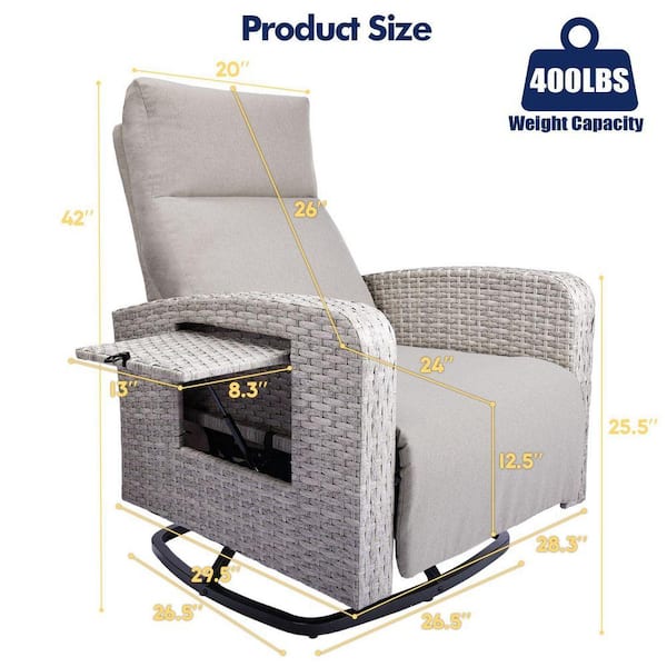 Grey Wicker Outdoor Chaise Lounge Reclining Swivel Chair with