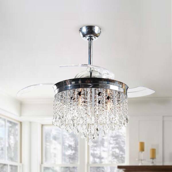 Invisible Crystal Gold Ceiling Fan Light Chandelier Hanging Lamp Home Decor  36 