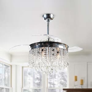 42 in. Indoor Chrome Retractable Chandelier Ceiling Fan with Light and Remote Control