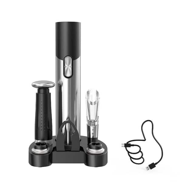 Stainless Steel Electric Wine Opener Set (Set of 6 Pieces) with Foil Cutter, Aerator Pourer, Vacuum Pump and Stoppers