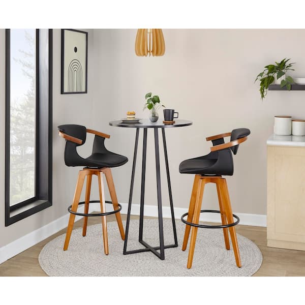 Lumisource Oracle 29 in. Black Faux Leather, Walnut Bamboo, and