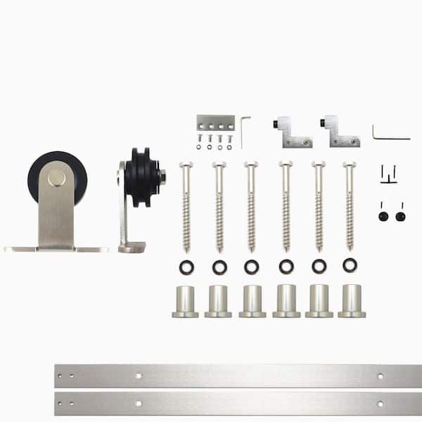 HOMACER 9 ft./108 in. Brushed Nickel Non-Bypass Sliding Barn Door Hardware Kit T-Shape Design Roller for Single Door