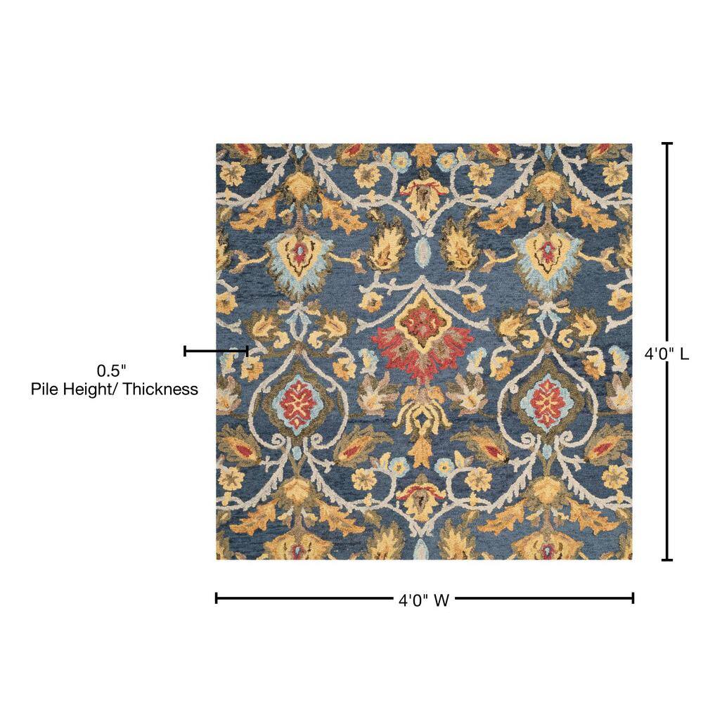 Navy and Multicolor Tufted Wool Square Area Rug