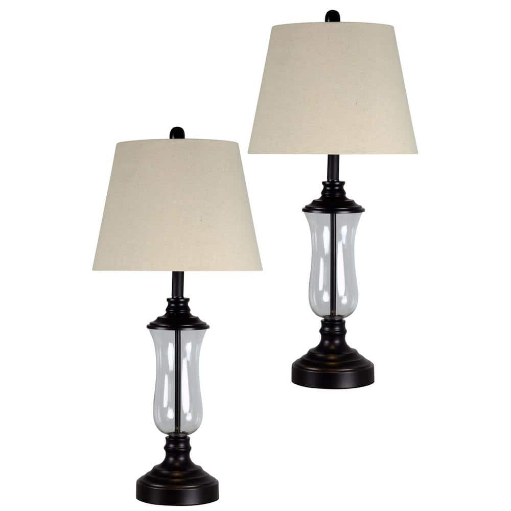 Elegant Bronze Duo 30" Traditional Table Lamp Set with Beige Shades