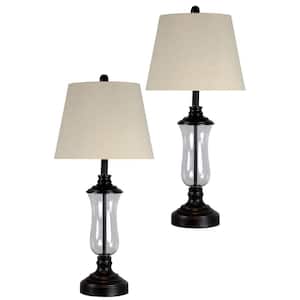 30 in. Bronze and Gold Table Lamp with Beige Hardback Fabric Shade