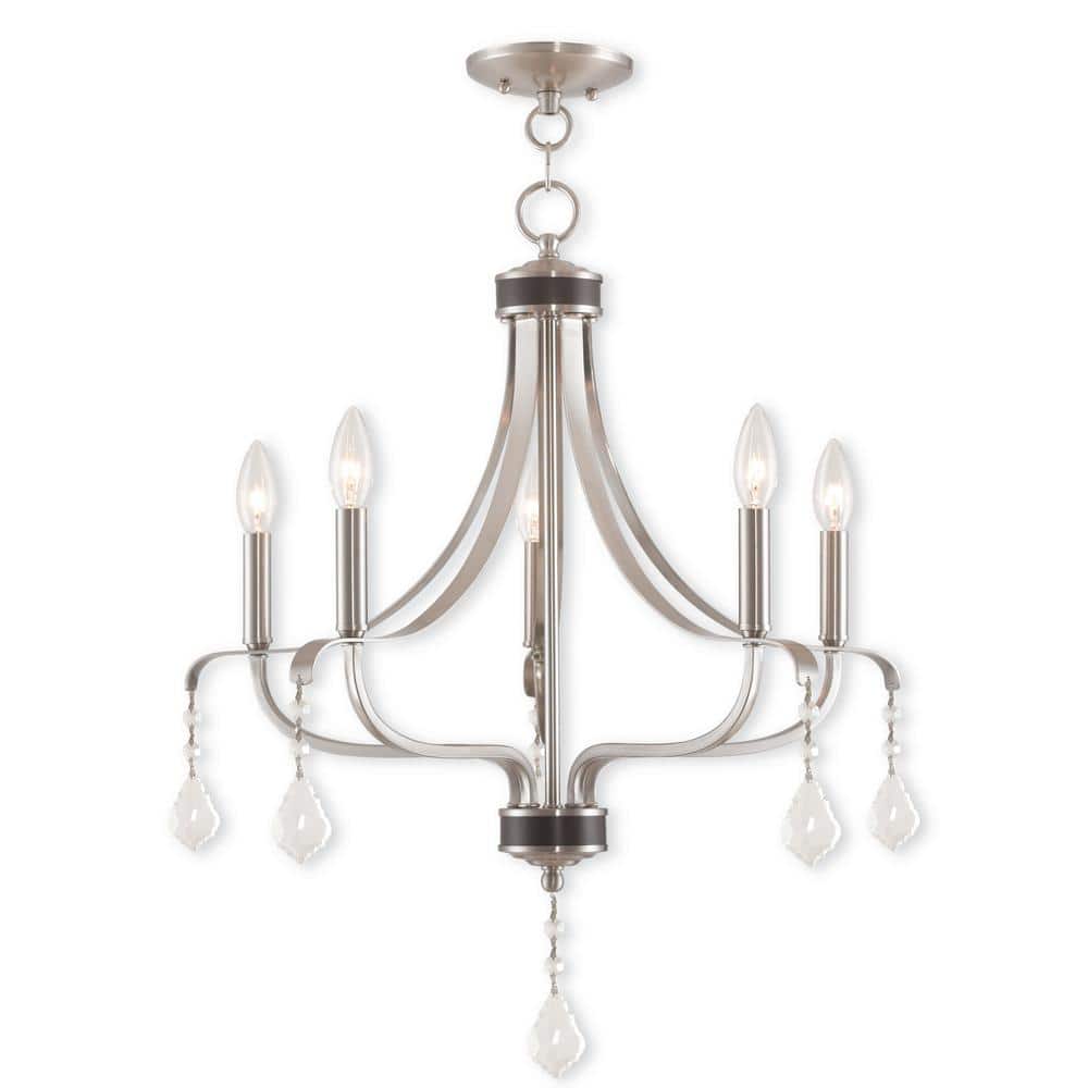 Mini 5-Light Chandelier with Crystal Drops in Brushed Nickel