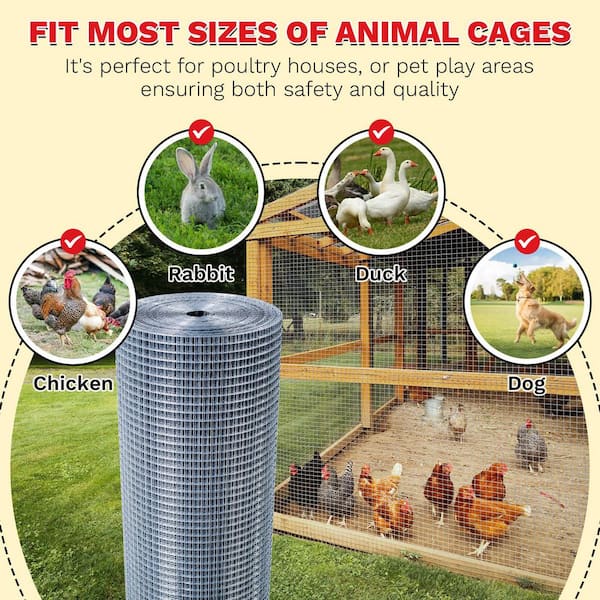 24 in. x 50 ft. 19-Gauge Reinforced Hot-Dip Galvanized Wire Mesh for Garden Plant and Livestock Cage, Precision Welding