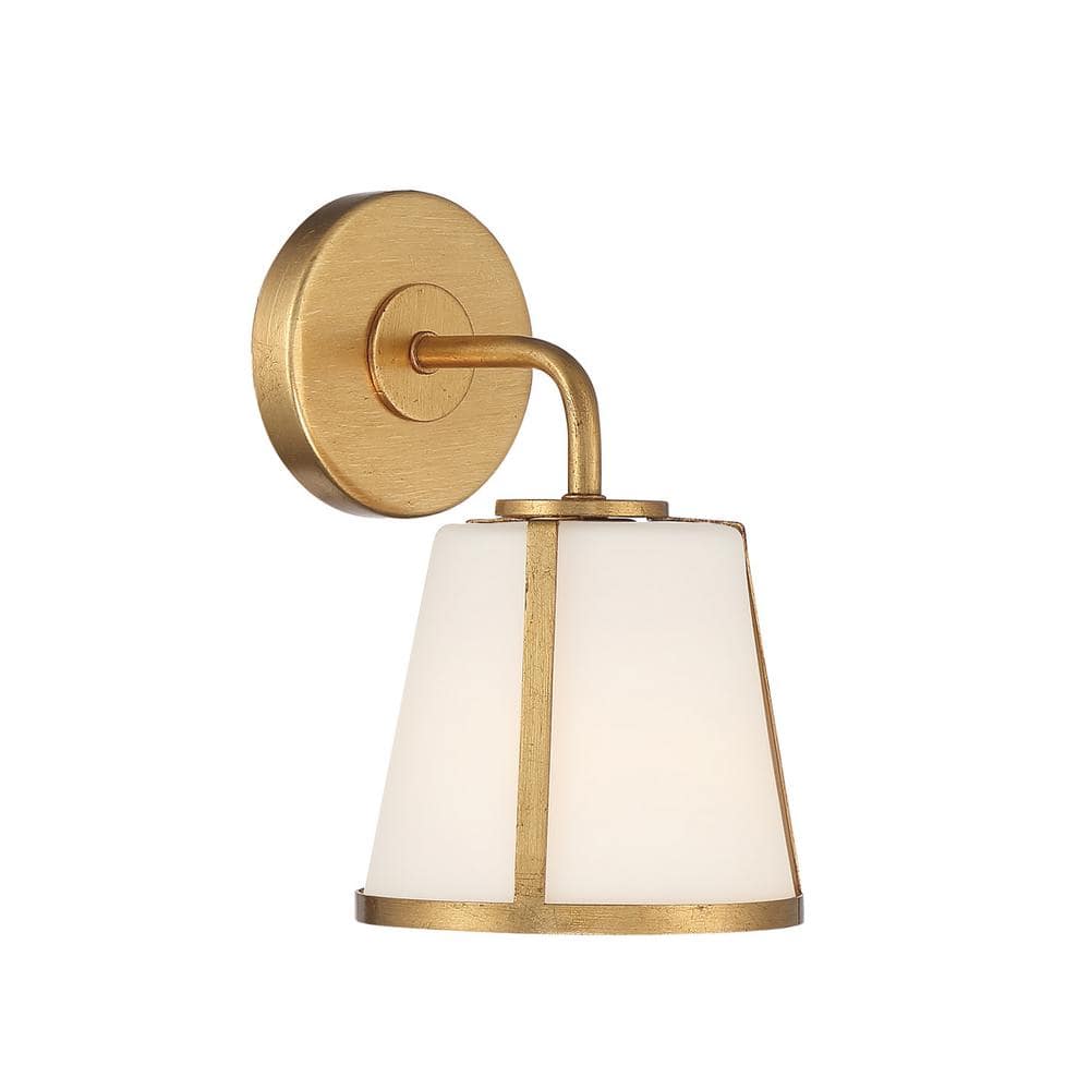 Antique Gold Fulton 1-Light Sconce with Etched Opal Shade