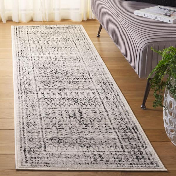 Temple 2 ft. x 8 ft. Ivory/Gray Black Tribal Moroccan Stripe Runner Rug