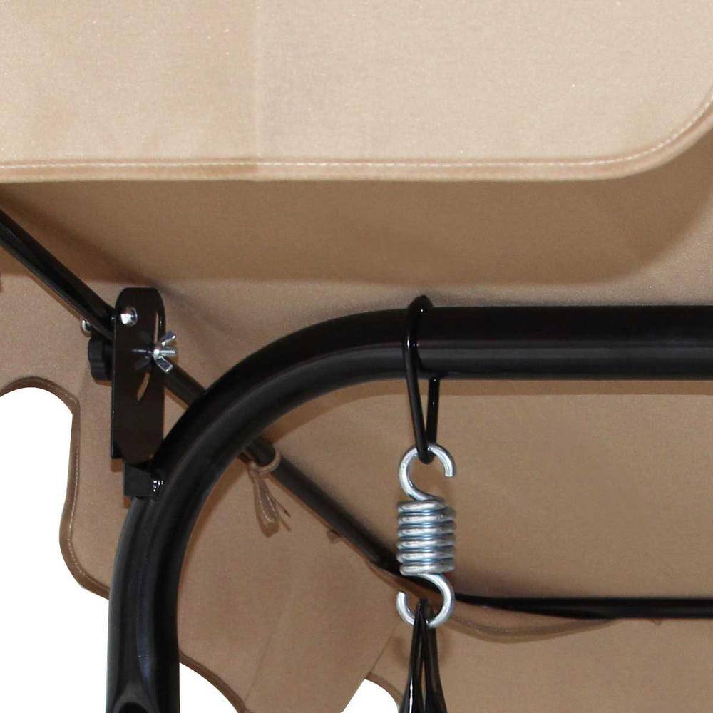 Black Steel Frame 3-Person Patio Swing with Brown Canopy